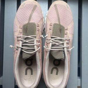 On Running Pink and Green Athletic Shoes Lightweight Design